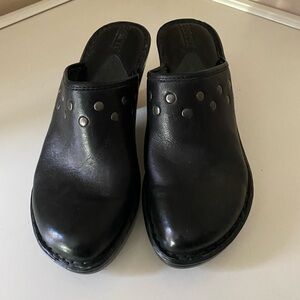 Born Brand Black Leather Slip-On Clogs with Silver Accents size 6